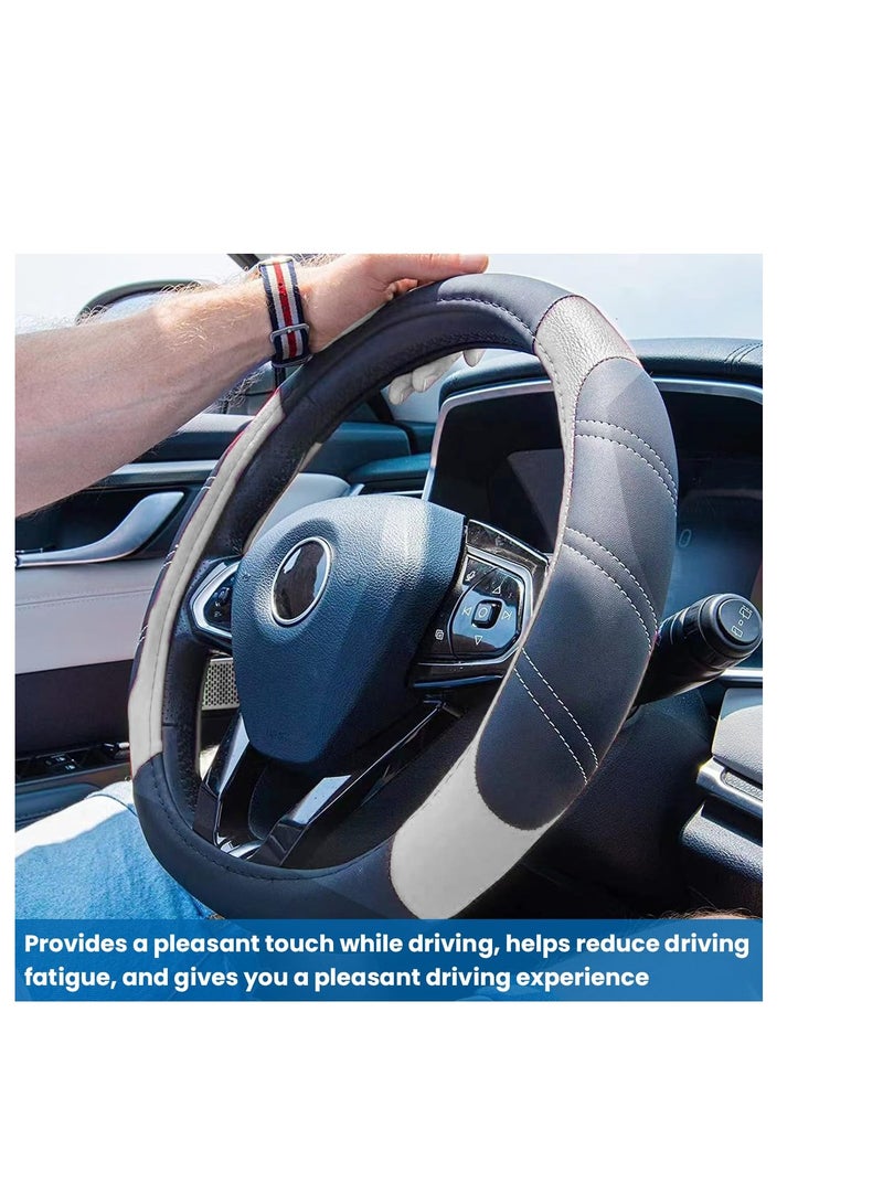 SYOSI غطاء عجلة قيادة السيارة، عالمي 15 بوصة، ملحقات السيارة لمجموعة متنوعة من السيارات، واقي عجلة قيادة رياضي من جلد ميكروفايبر قابل للتنفس، ملحقات داخلية للسيارة (رمادي) - Image 4