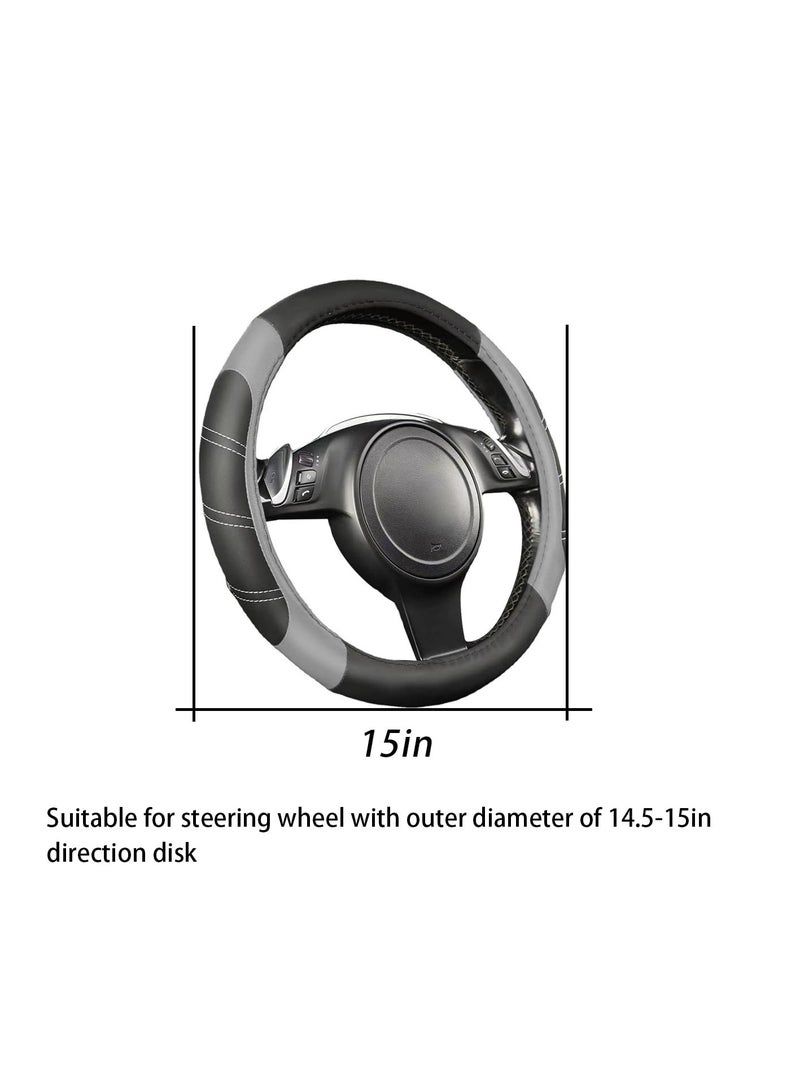SYOSI غطاء عجلة قيادة السيارة، عالمي 15 بوصة، ملحقات السيارة لمجموعة متنوعة من السيارات، واقي عجلة قيادة رياضي من جلد ميكروفايبر قابل للتنفس، ملحقات داخلية للسيارة (رمادي) - Image 2