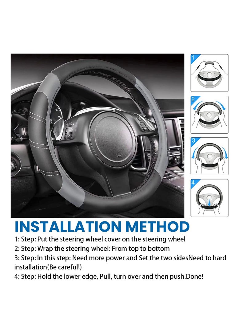 SYOSI غطاء عجلة قيادة السيارة، عالمي 15 بوصة، ملحقات السيارة لمجموعة متنوعة من السيارات، واقي عجلة قيادة رياضي من جلد ميكروفايبر قابل للتنفس، ملحقات داخلية للسيارة (رمادي) - Image 5