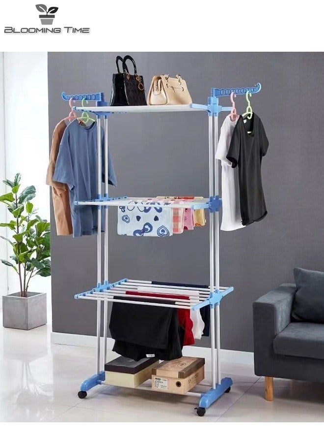 Multifunctional Floor-To-Ceiling Three-Layer Simple Folding Drying Rack, Foldable Storage Does Not Take Up Space When Not In Use