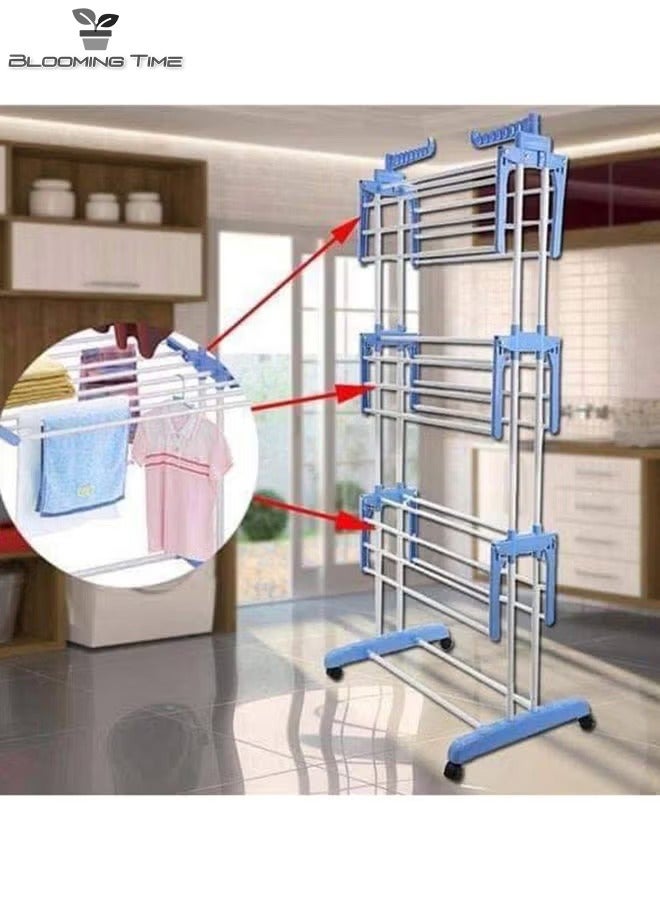 Multifunctional Floor-To-Ceiling Three-Layer Simple Folding Drying Rack, Foldable Storage Does Not Take Up Space When Not In Use