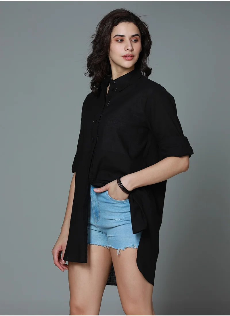 HIGH STAR Oversized Black Shirt for Women