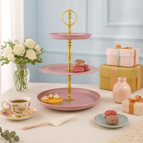 Elan Metal Flourish 3 Tier Cake Stand, Round Cupcake Stand, Cake Stand for Decoration (Mauve) - Image 2