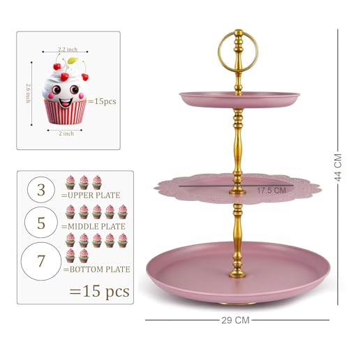 Elan Metal Flourish 3 Tier Cake Stand, Round Cupcake Stand, Cake Stand for Decoration (Mauve) - Image 5