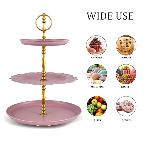 Elan Metal Flourish 3 Tier Cake Stand, Round Cupcake Stand, Cake Stand for Decoration (Mauve) - Image 3