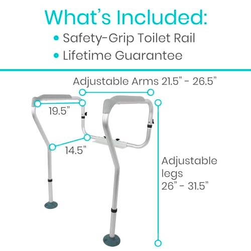Vive Toilet Safety Rails for Seniors Adjustable Grab Bars for Toilet Toilet Safety Frame Toilet Assistance for Elderly Disabled Toilet Seat with Handles Bathroom Assist Bar Support Aid - Image 5