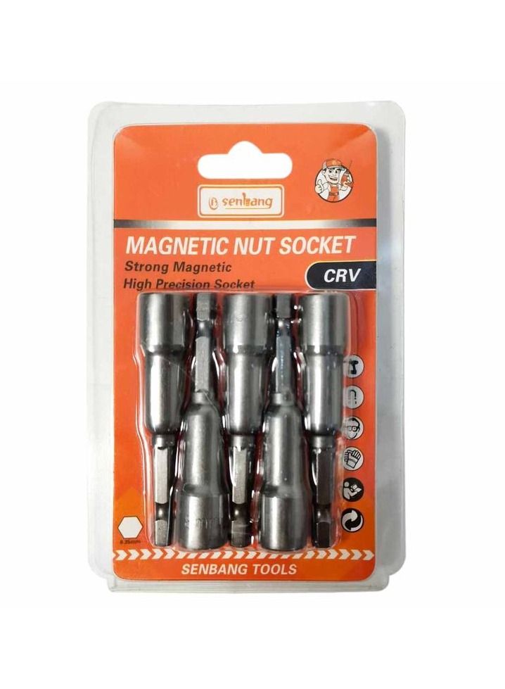 8mm Drill Nut Socket Magnetic Nut Socket For Drill Strong Magnetic - Chromium-vanadium (Crv) 5 Pcs Set  - Image 1