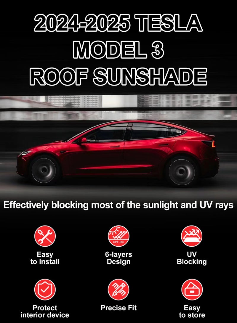CHIYLE 2024 2025 Tesla Model 3 Highland Roof Sunshade, [No Gaps & No-Sagging] Insulation UV Rays Protection , Tesla Model 3 Highland Sunroof Shade & Sunshade Roof for Tesla Model 3 Accessories 2024 Tesla Model 3 Accessories 2025 Tesla Model 3 Highland Accessories(Black) - Image 5