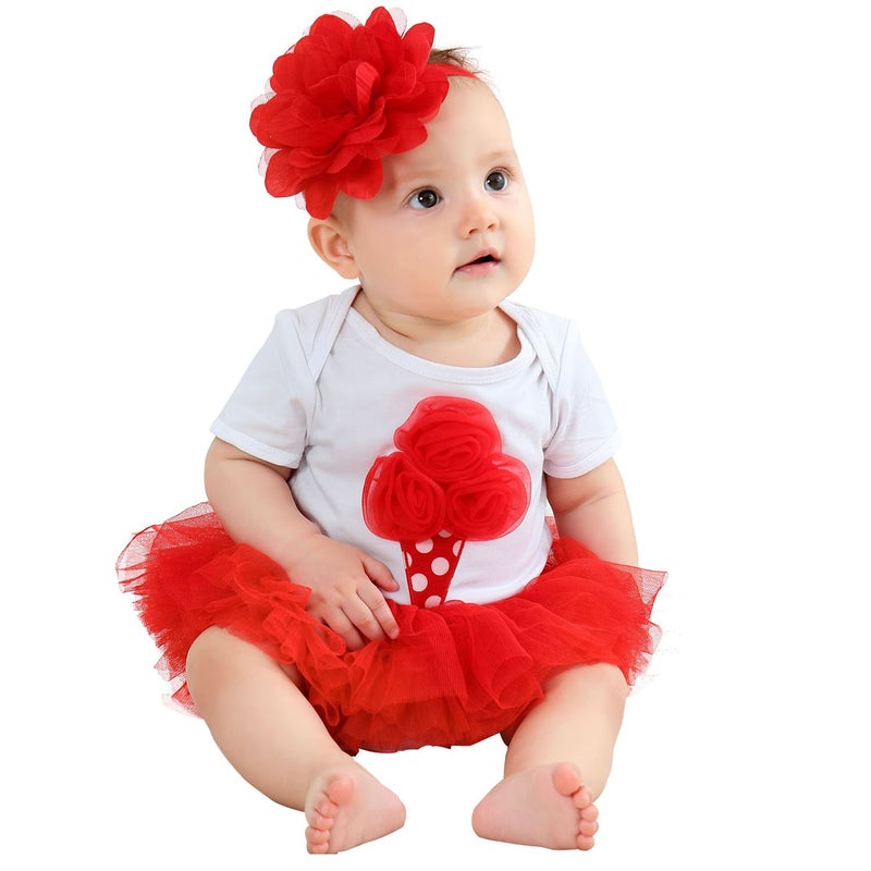 Angla 2pcs Flower Headband Tutu Skirt for Newborn Baby Girl Toddlers Infant 0-12 Months (Red) - Image 2