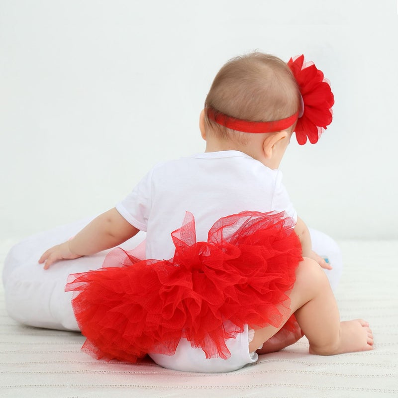 Angla 2pcs Flower Headband Tutu Skirt for Newborn Baby Girl Toddlers Infant 0-12 Months (Red) - Image 3