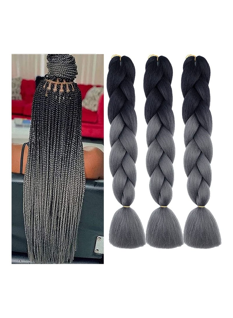 إستيل 6 عبوات من وصلات الشعر المضفرة الجامبو أومبير أومبير 24 بوصة وصلات شعر من الألياف الاصطناعية بدرجة حرارة عالية للتضفير (أسود إلى رمادي غامق) - Image 1