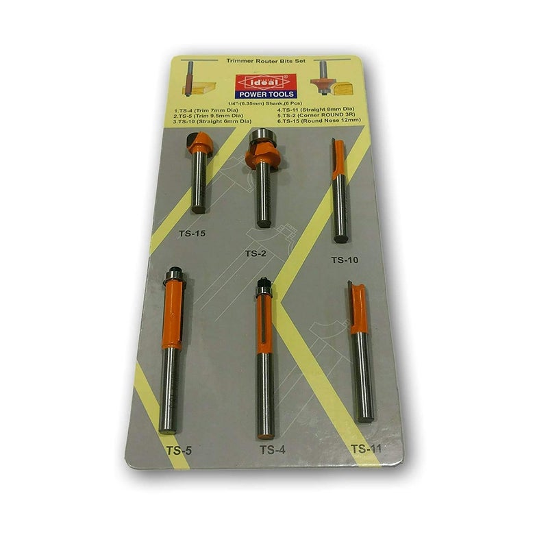 KROST TOOLSCENTRE Industrial High Quality Wood Working 6pcs 14 Shank Trimmer Router Bits Set 