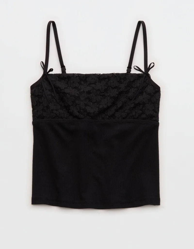 Aerie  Aerie Superchill Cotton Rib Festival Lace Tank Top for Women | Best Price UAE