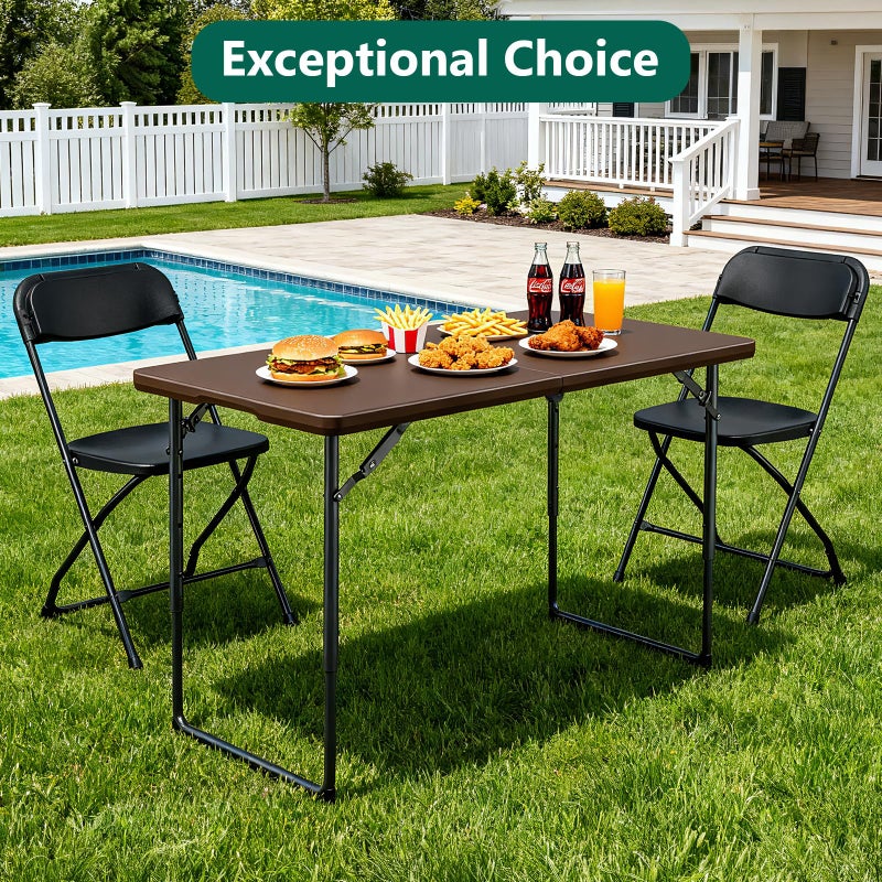 MAKE CHANGES Folding Table, 4FT Foldable Picnic Table with Adjustable Height, Heavy Duty Fold-in-Half Portable Table for Weddings, Camping, RV Travel, Parties, BBQs, and Indoor Use, Easy to Fold and Store, Brown - Image 2