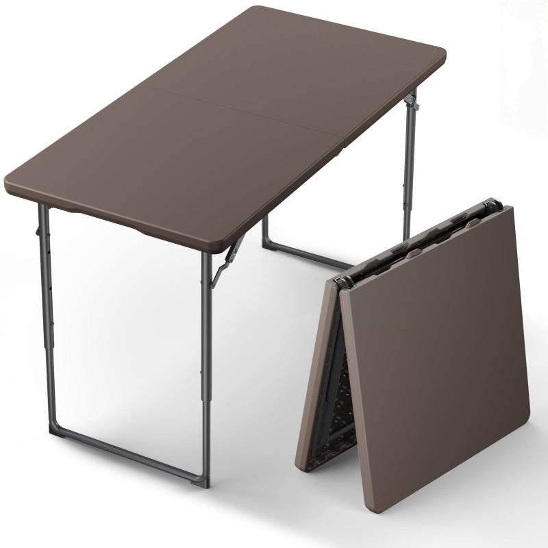 MAKE CHANGES Folding Table, 4FT Foldable Picnic Table with Adjustable Height, Heavy Duty Fold-in-Half Portable Table for Weddings, Camping, RV Travel, Parties, BBQs, and Indoor Use, Easy to Fold and Store, Brown - Image 1