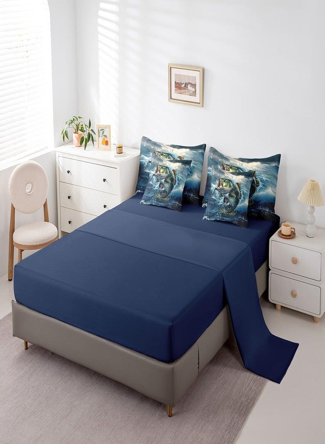 Feelyou Pike Fish Full Comforter Set with Sheets 7 Piece Bass Big Fish Bedding Set Ocean Fishing and Hunting Bed in a Bag - Image 4