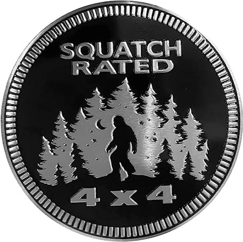 3D Metal Bigfoot Car Emblem 25 x 25 x 5 Millimeters Black - Weather-Resistant Silver Finish Raised Sasquatch Badge Universal Fitment for SUVs Trucks Jeep Wrangler - Image 1