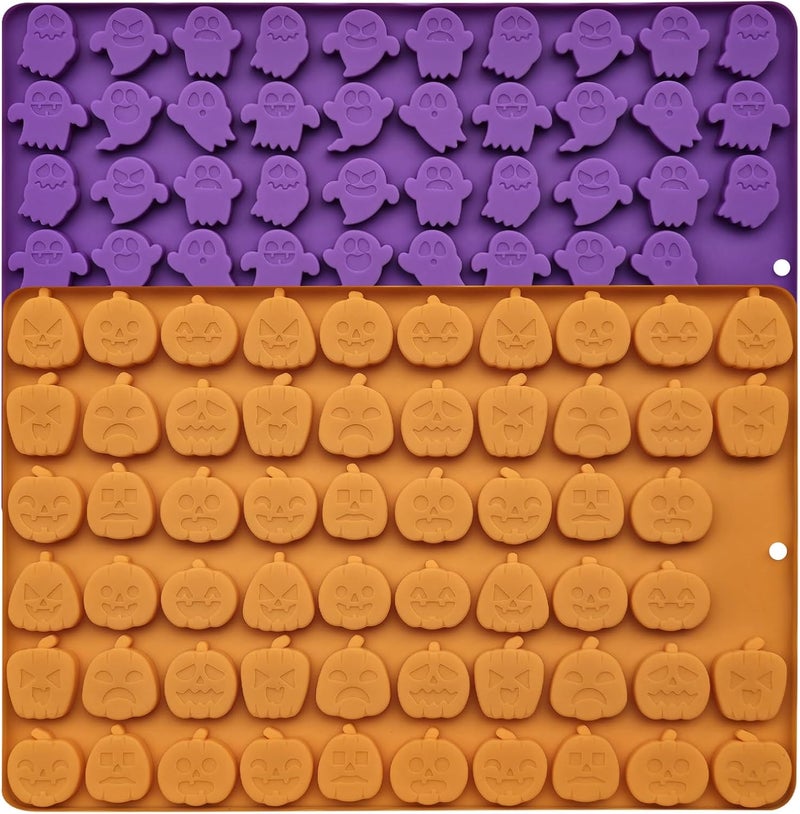 KBTBAK Halloween Silicone Mini Candy Molds, Mini Pumpkin and Ghost Molds, Silicone Treat or Trick Molds for Halloween Candy, Chocolate, Gummy, Cookies, Jelly, Set of 2 - Image 1