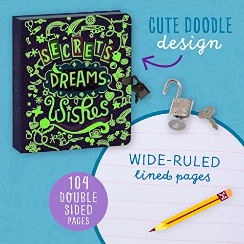 Peaceable Kingdom Secrets, Dreams and Wishes Glow in the Dark 6.25" Lock and Key, Lined Page Diary for Kids - Image 4