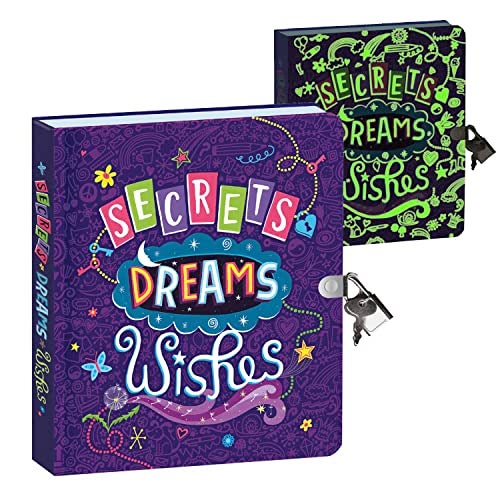 Peaceable Kingdom Secrets, Dreams and Wishes Glow in the Dark 6.25" Lock and Key, Lined Page Diary for Kids - Image 1