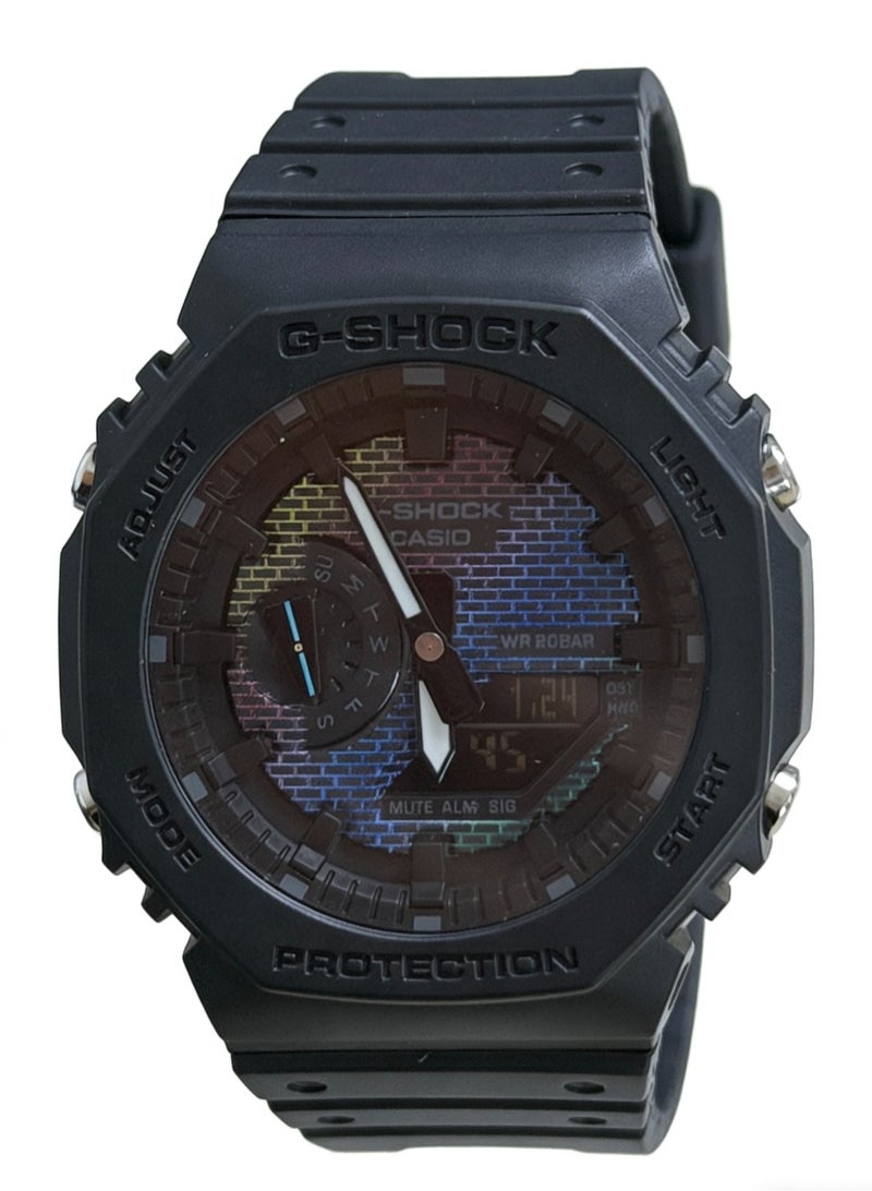 كاسيو كاسيو G-SHOCK سلسلة جدار قوس قزح محددة النموذج الأولي الثماني الزاوية GA-2100 الكلاسيكية مقاومة للصدمات ومقاومة للماء بناء الحماية الأساسية الحركة الكوارتز حزام الراتنج الساعة اليابانية الكورية الرجال والنساء نفس النموذج لوحة ملونة - Image 1