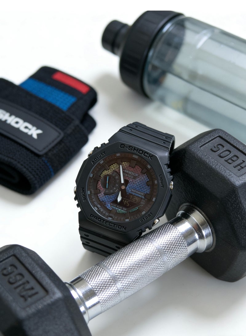 كاسيو كاسيو G-SHOCK سلسلة جدار قوس قزح محددة النموذج الأولي الثماني الزاوية GA-2100 الكلاسيكية مقاومة للصدمات ومقاومة للماء بناء الحماية الأساسية الحركة الكوارتز حزام الراتنج الساعة اليابانية الكورية الرجال والنساء نفس النموذج لوحة ملونة - Image 3