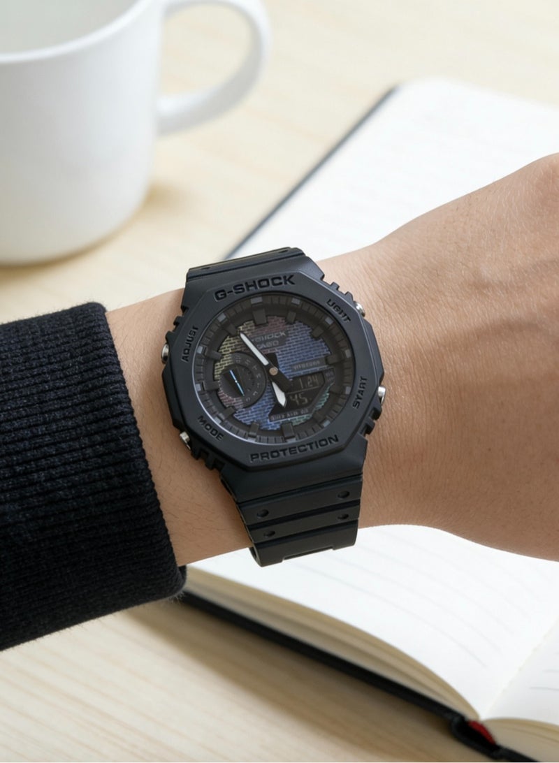 كاسيو كاسيو G-SHOCK سلسلة جدار قوس قزح محددة النموذج الأولي الثماني الزاوية GA-2100 الكلاسيكية مقاومة للصدمات ومقاومة للماء بناء الحماية الأساسية الحركة الكوارتز حزام الراتنج الساعة اليابانية الكورية الرجال والنساء نفس النموذج لوحة ملونة - Image 4