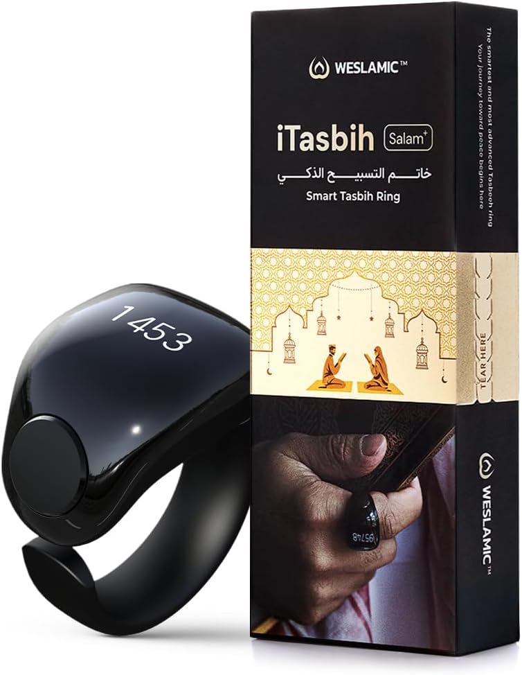 ويسلاميك خاتم التسبيح الذكي Slam Smart Tasbih Ring – يمكنه العد حتى 99999، تنبيهات وأوقات الصلاة، بطارية طويلة العمر، مقاوم للماء والغبار - Image 1