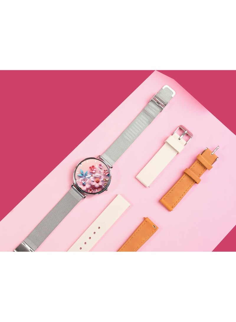 Telzeal LOLA-6 Ultra-Slim Round Smartwatch for Ladies with Elegant Silver Finish – Includes 3 Interchangeable Straps and Charging Cable – Stylish Fitness Tracker with Health Monitoring, Call Alerts, Custom Watch Faces, and Lightweight Design - Image 3