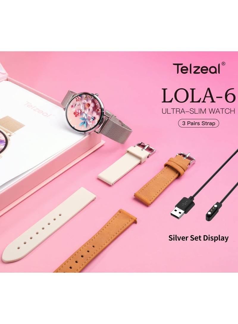 Telzeal LOLA-6 Ultra-Slim Round Smartwatch for Ladies with Elegant Silver Finish – Includes 3 Interchangeable Straps and Charging Cable – Stylish Fitness Tracker with Health Monitoring, Call Alerts, Custom Watch Faces, and Lightweight Design - Image 4