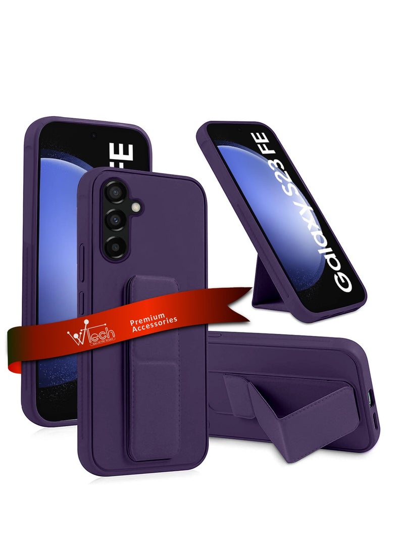 Wtech Hand Grip And Multi Stand Magnetic Car Mount Kickstand Finger Strap Case Cover For Samsung Galaxy S23 FE 5G 2023 Eggplant Purple - Image 1