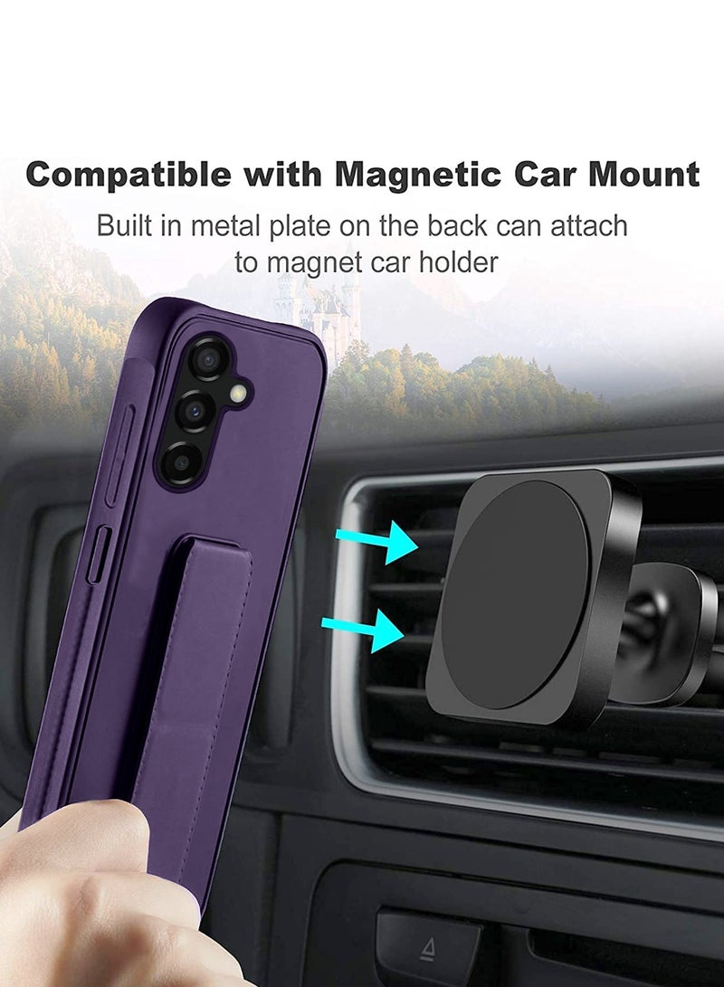 Wtech Hand Grip And Multi Stand Magnetic Car Mount Kickstand Finger Strap Case Cover For Samsung Galaxy S23 FE 5G 2023 Eggplant Purple - Image 3