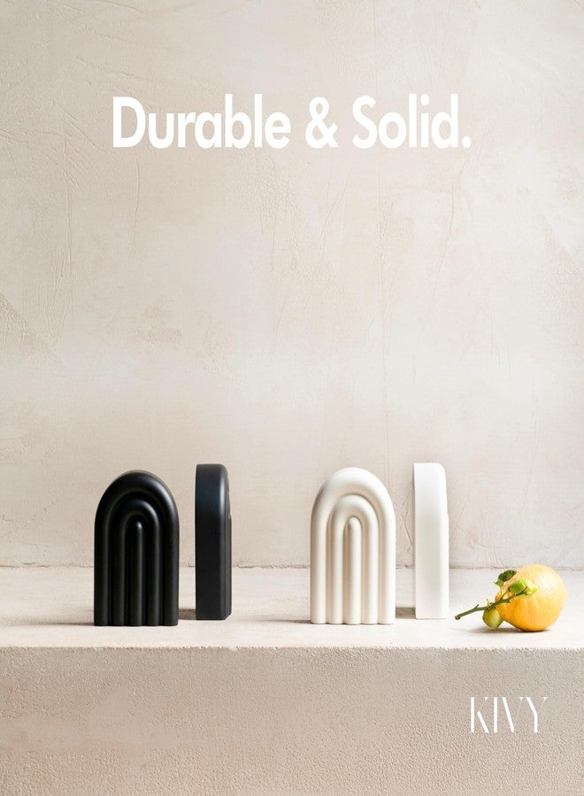 KIVY Concrete Book Ends for Shelves [Heavy Duty BOOKENDS] - Bookends Decorative for Heavy Books - Modern Trendy Book Ends - Book Stopper for Shelves - Book Holders for Shelves (White Bookends) - Image 4