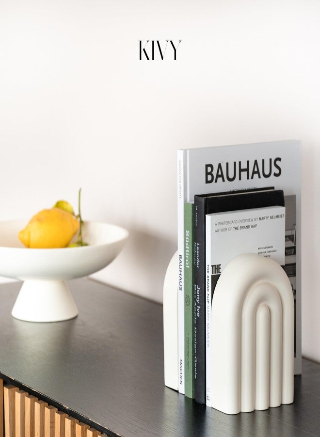 KIVY Concrete Book Ends for Shelves [Heavy Duty BOOKENDS] - Bookends Decorative for Heavy Books - Modern Trendy Book Ends - Book Stopper for Shelves - Book Holders for Shelves (White Bookends) - Image 5