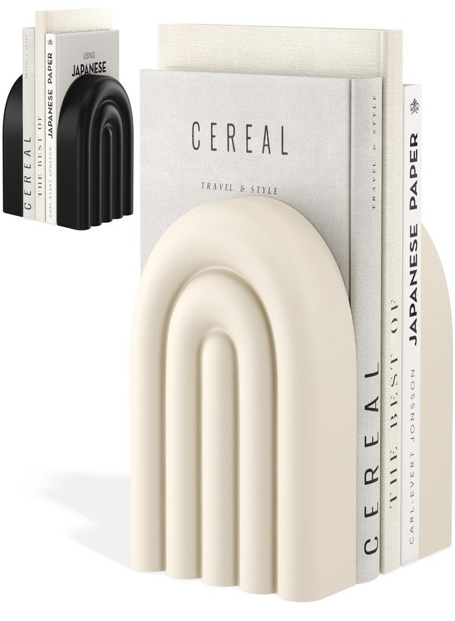 KIVY Concrete Book Ends for Shelves [Heavy Duty BOOKENDS] - Bookends Decorative for Heavy Books - Modern Trendy Book Ends - Book Stopper for Shelves - Book Holders for Shelves (White Bookends) - Image 1