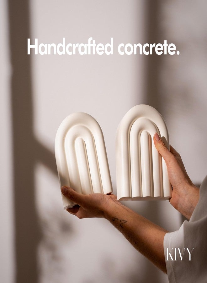 KIVY Concrete Book Ends for Shelves [Heavy Duty BOOKENDS] - Bookends Decorative for Heavy Books - Modern Trendy Book Ends - Book Stopper for Shelves - Book Holders for Shelves (White Bookends) - Image 3
