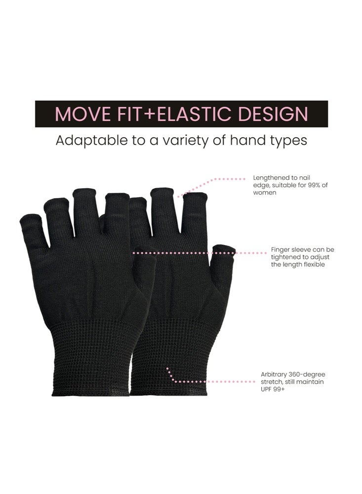 إيلهو قفازات مضادة للأشعة فوق البنفسجية لمصباح أظافر الجل، قفازات حماية من الأشعة فوق البنفسجية UPF99 للمهنيين للعناية بالأظافر وقاية من الشمس الصيفية (أسود) - Image 5