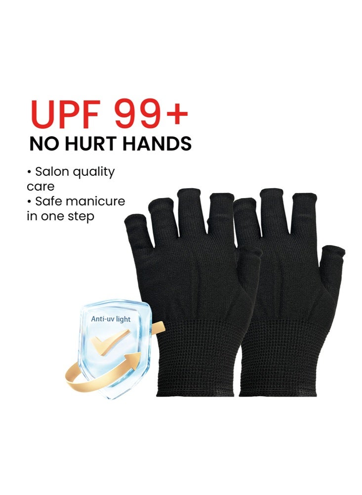 إيلهو قفازات مضادة للأشعة فوق البنفسجية لمصباح أظافر الجل، قفازات حماية من الأشعة فوق البنفسجية UPF99 للمهنيين للعناية بالأظافر وقاية من الشمس الصيفية (أسود) - Image 3