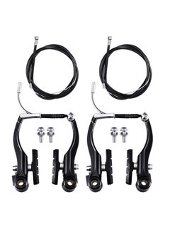 Excefore V Bike Brakes Set, 2 Sets Universal Complete Bike Brakes, Mountain Bike Replacement for Most Bicycle, Road Bike Brakes Cables with Front Back Wheels End Caps, End Ferrules, Black  - Image 1