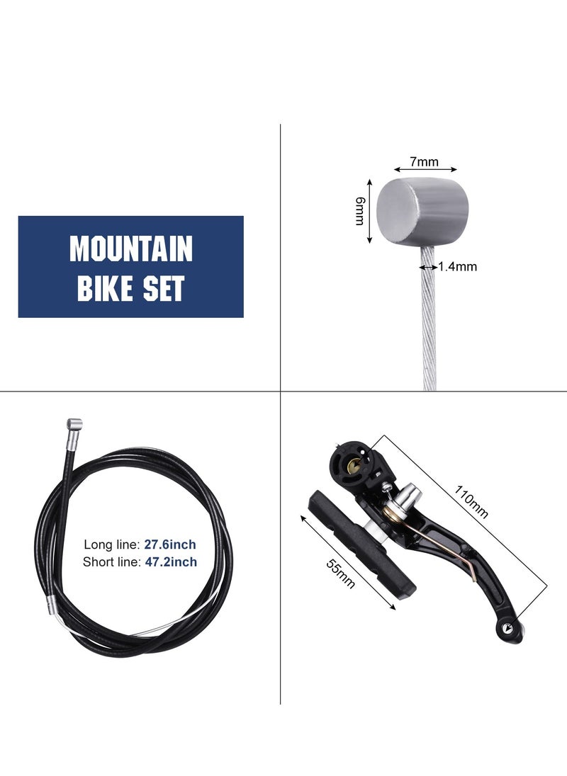 V Bike Brakes Set, 2 Sets Universal Complete Bike Brakes, Mountain Bike Replacement for Most Bicycle, Road Bike Brakes Cables with Front Back Wheels End Caps, End Ferrules, Black
