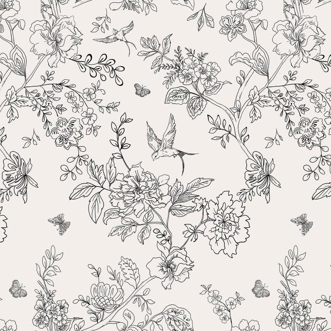 BLACK AND CREAM WHITE FLORAL WALLPAPER PEEL AND STICK WALLPAPER 177IN1968IN VINTAGE FLORAL CONTACT PAPER FLOWERS BIRDS REMOVABLE SELF ADHESIVE DECORATIVE WALL PAPER FOR BATHROOM CABINETS