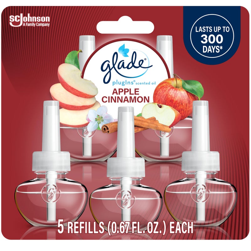 Glade PlugIns Refills Air Freshener Scented and Essential Oils for Home and Bathroom Apple Cinnamon 335 Fl Oz 5 Count