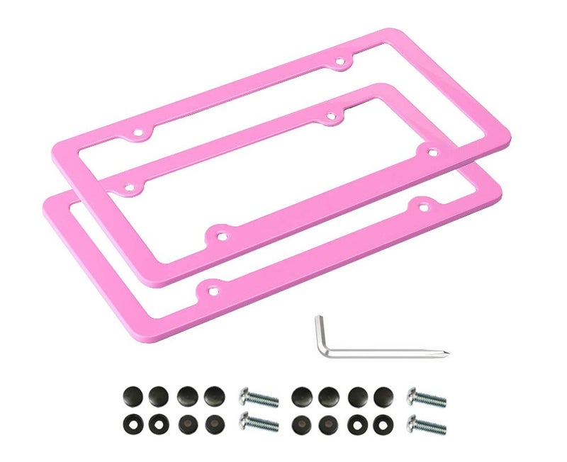 Pink License Plate Frame 2 PCS License Plate Holder Universal American Auto License Plate Frame RustProof RattleProof WeatherProof