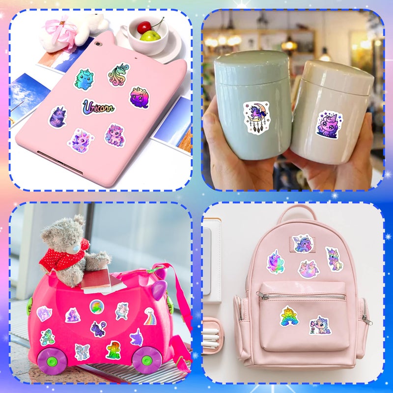 Robmoda Holographic Unicorns Water Bottle Kids Stickers, 70 Pcs Animal Vinyl Waterproof Decals for Laptop, Phone Case Scrapbooking Decor for Teens Girls Boys Adults - Image 2