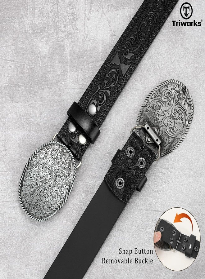 TRIWORKS Western Leather Buckle Belt for Men Women Cowboy Cowgirl Mens Leather Belt for Jeans - Image 4