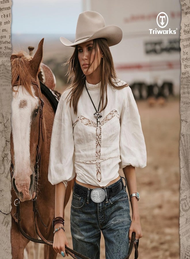 TRIWORKS Western Leather Buckle Belt for Men Women Cowboy Cowgirl Mens Leather Belt for Jeans - Image 5