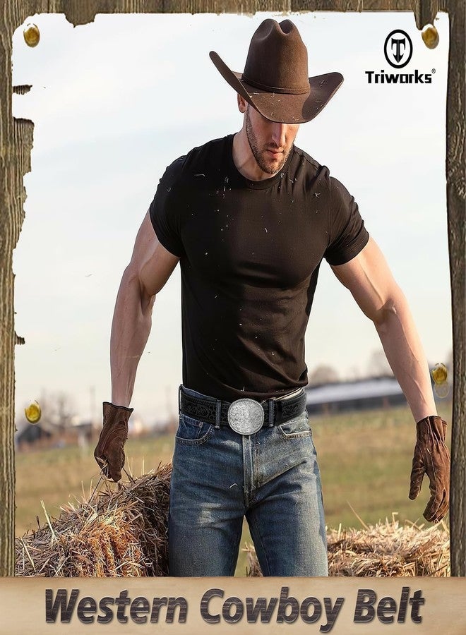 TRIWORKS Western Leather Buckle Belt for Men Women Cowboy Cowgirl Mens Leather Belt for Jeans - Image 3