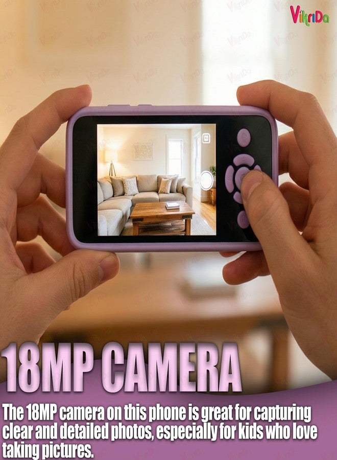 VikriDA Plastic Kids Smartphone Toy with MP3 Music Player Bumper Back Case Dual Camera for Selfies in-Built Games 2.4" Screen 8MP Camera Toys for Boys & Girls (Purple) - Image 5