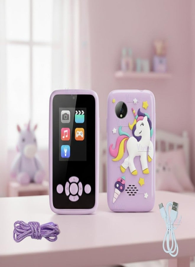 VikriDA Plastic Kids Smartphone Toy with MP3 Music Player Bumper Back Case Dual Camera for Selfies in-Built Games 2.4" Screen 8MP Camera Toys for Boys & Girls (Purple) - Image 1