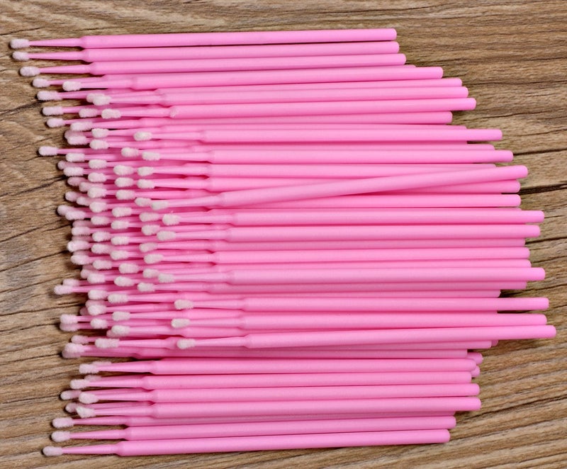 Mini Skater 100 Pcs Eyelash Cotton Swabs 2.0 mm Head Diameter Multipurpose Micro Applicators Dental Bendable Brush for Salon Home Personal Care Makeup Oral Using (Pink (Medium)) - Image 2